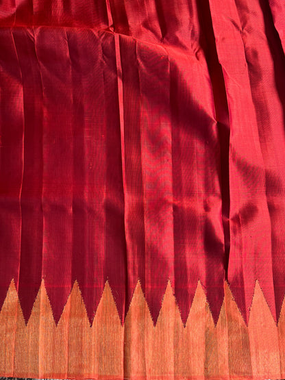 Red Gadwal Silk Saree with Gold Zari Border — Pure Handloom | Silk Mark Certified
