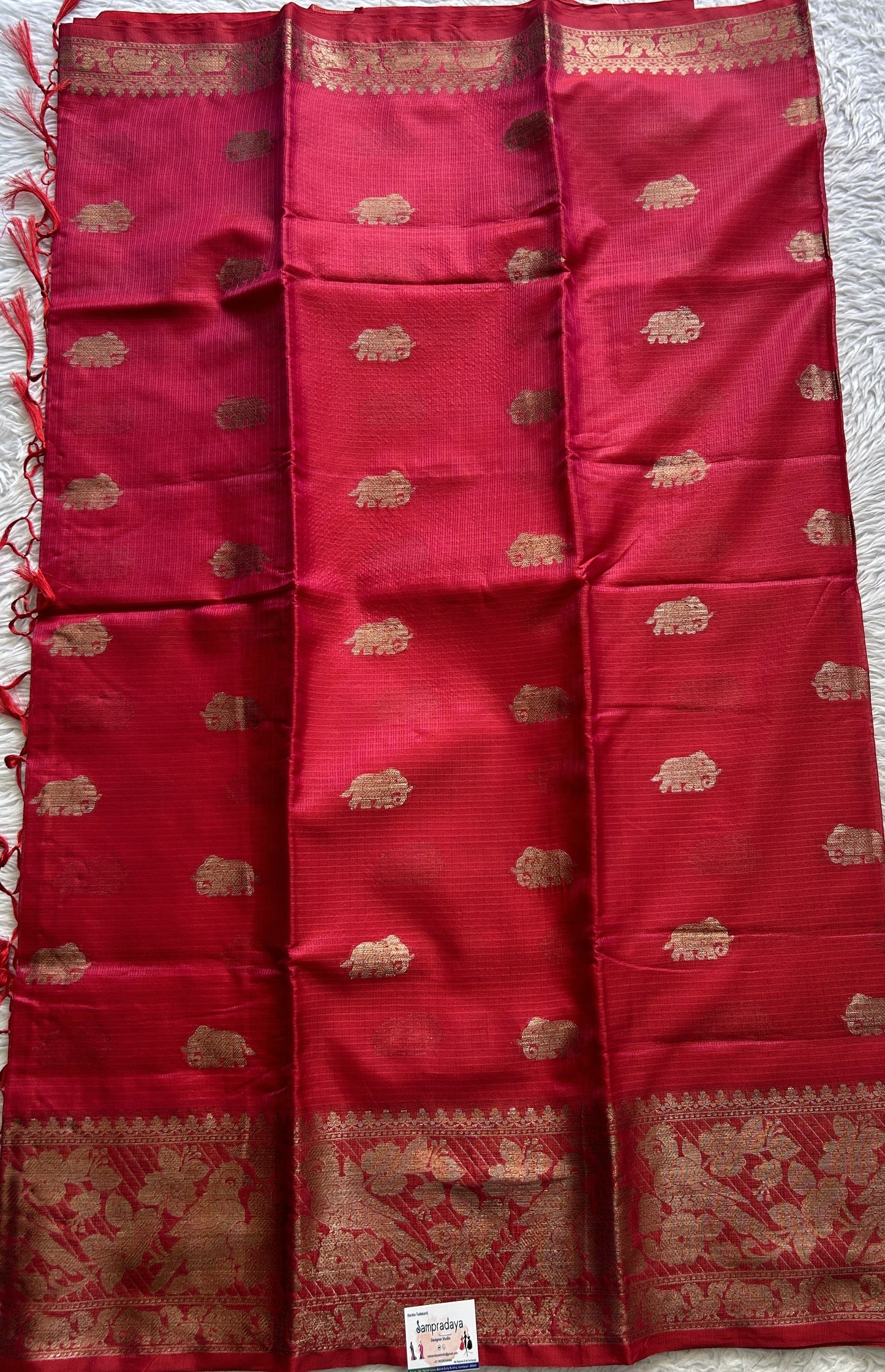 Silk kota Saree Dark Pink colored Complemented with a Zari Border. - Sampradaya Designer Studio