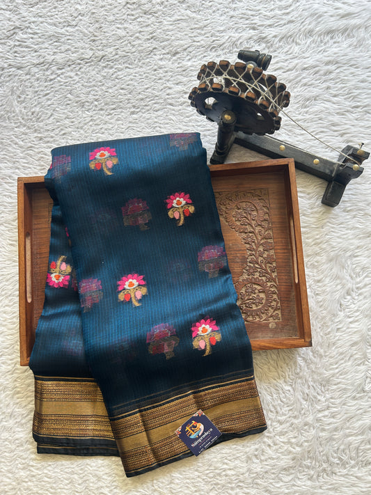 Silk kota Saree Dark Blue colored Complemented with a Zari Border. - Sampradaya Designer Studio