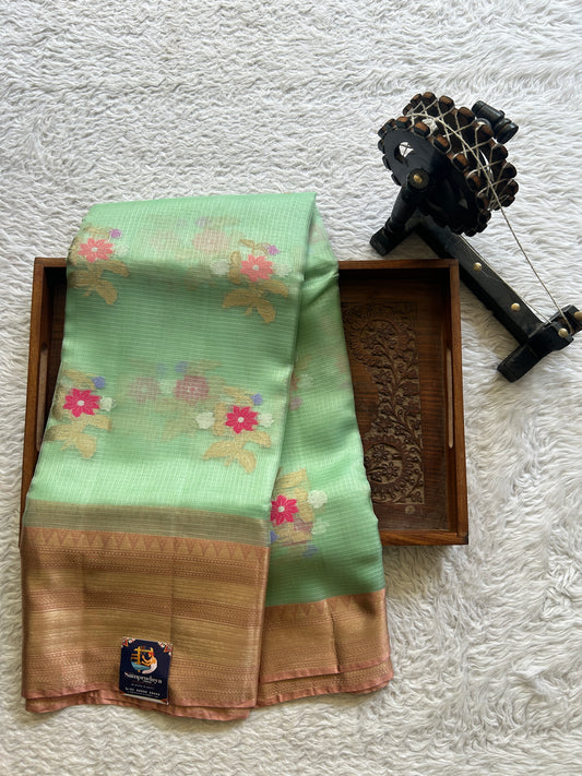 Silk kota Saree Pastel Green colored Complemented with a Zari Border. - Sampradaya Designer Studio