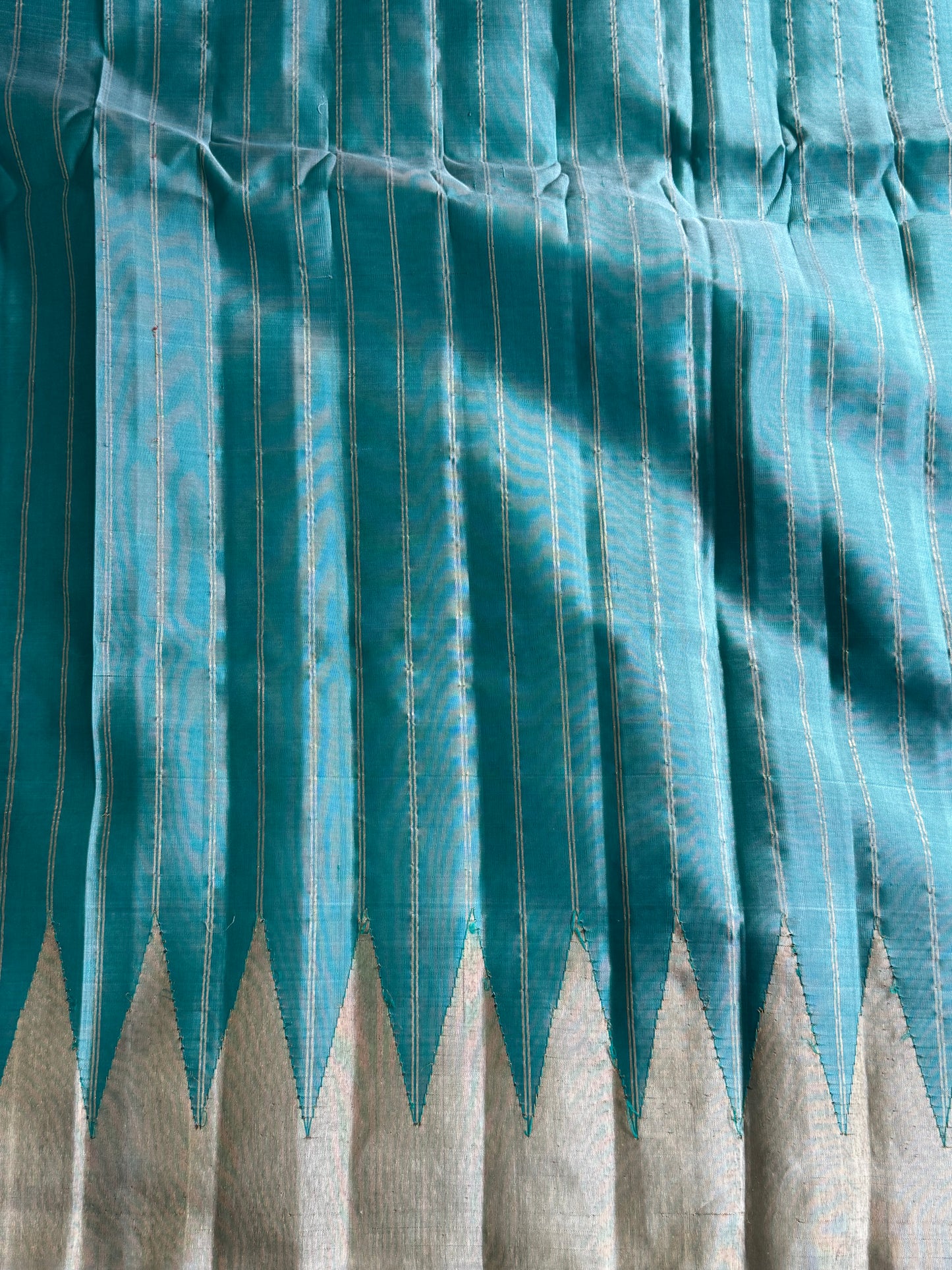 Sea Blue Gadwal Silk Saree with Gold Zari Border — Pure Handloom | Silk Mark Certified
