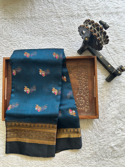 Silk kota Saree Blue colored Complemented with a Zari Border. - Sampradaya Designer Studio