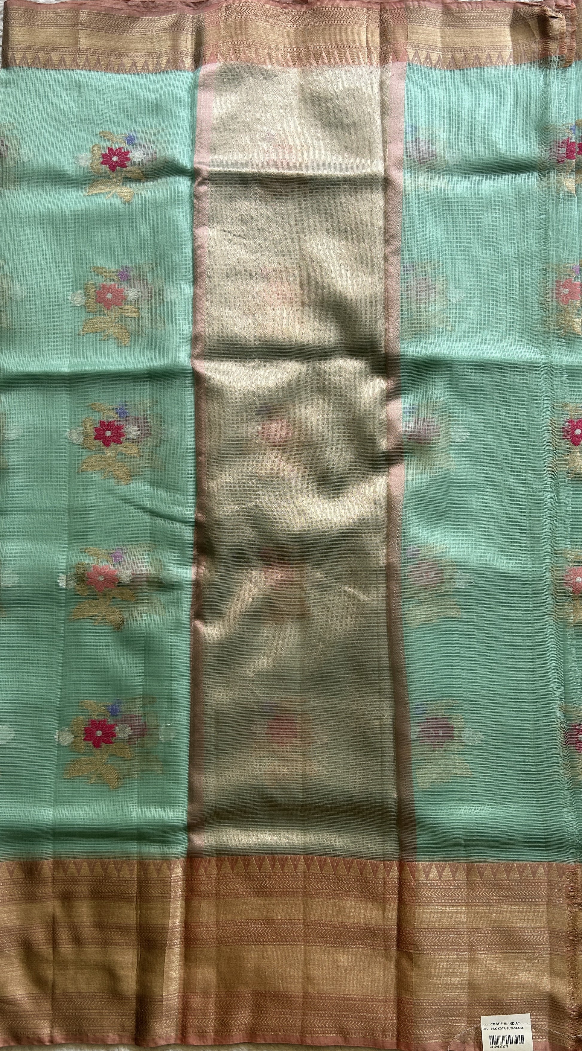 Silk kota Saree Light Sea Blue colored Complemented with a Zari Border. - Sampradaya Designer Studio