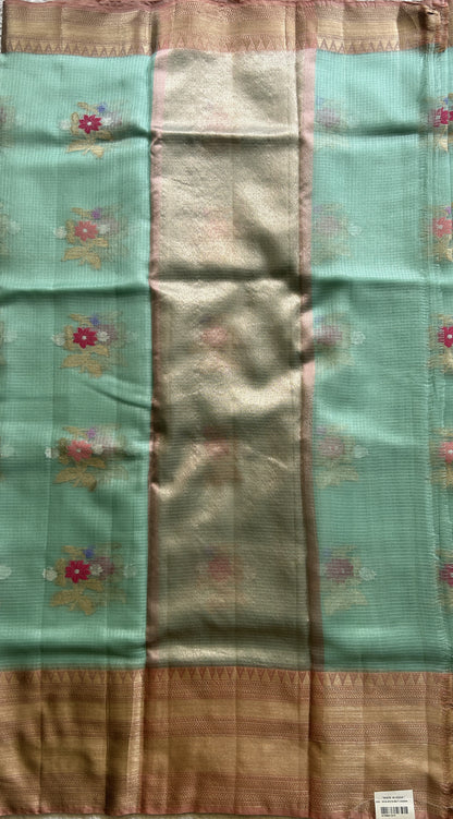 Silk kota Saree Light Sea Blue colored Complemented with a Zari Border. - Sampradaya Designer Studio