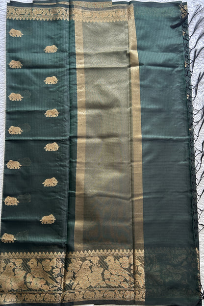 Silk kota Saree Bottle Green colored Complemented with a Zari Border. - Sampradaya Designer Studio