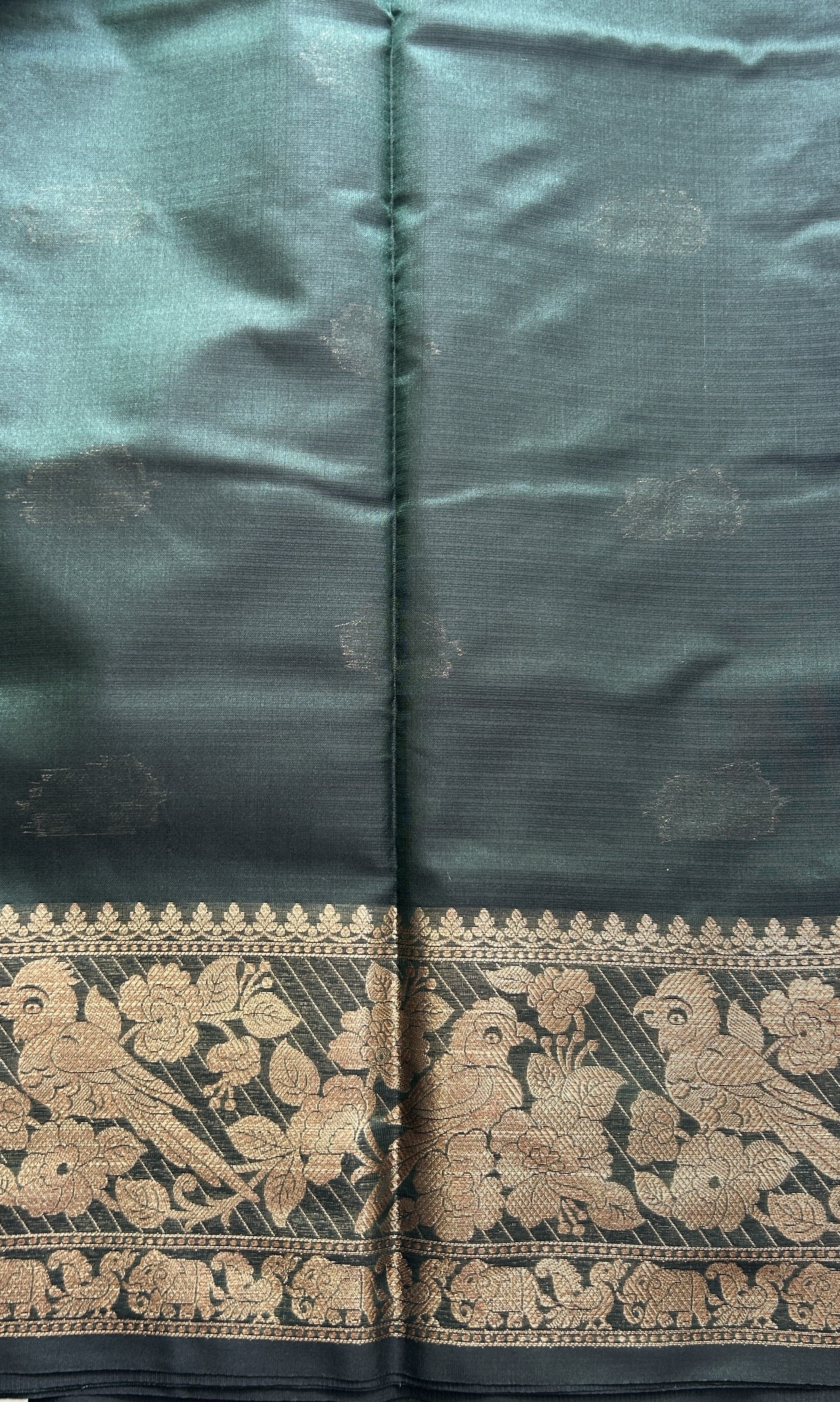 Silk kota Saree Bottle Green colored Complemented with a Zari Border. - Sampradaya Designer Studio
