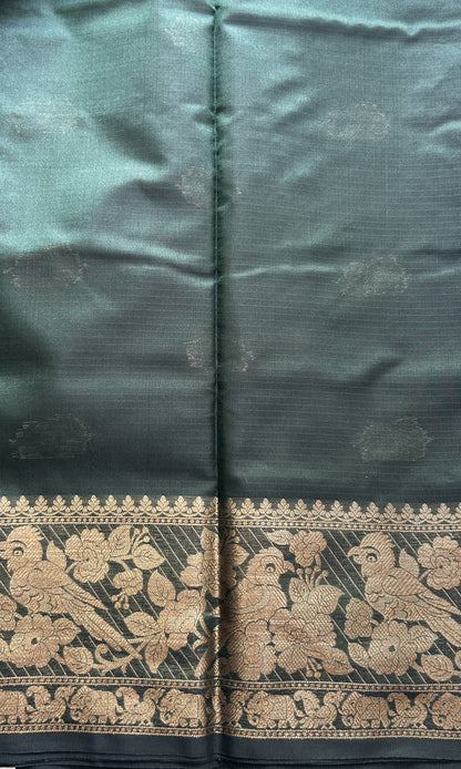 Silk kota Saree Bottle Green colored Complemented with a Zari Border. - Sampradaya Designer Studio