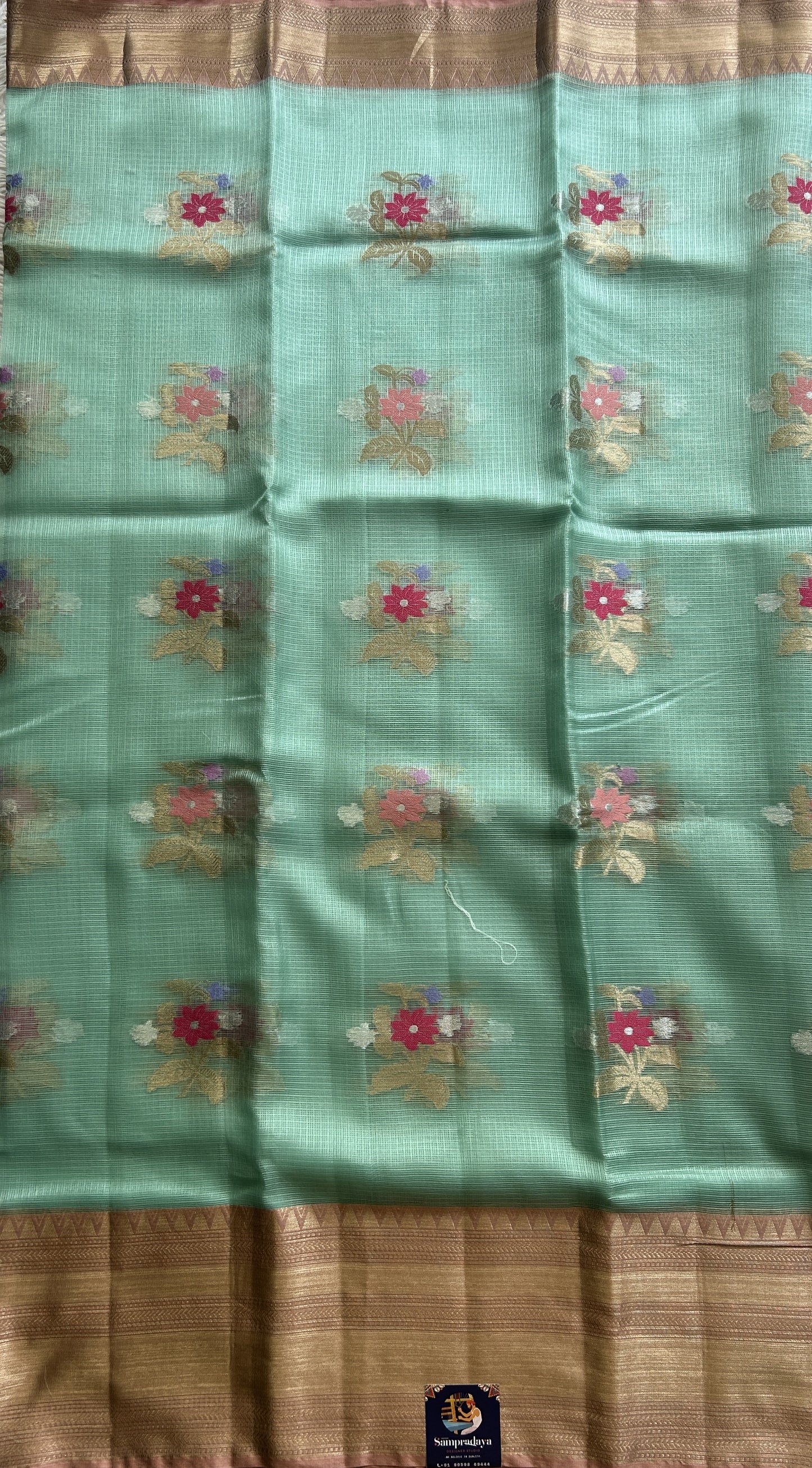 Silk kota Saree Light Sea Blue colored Complemented with a Zari Border. - Sampradaya Designer Studio