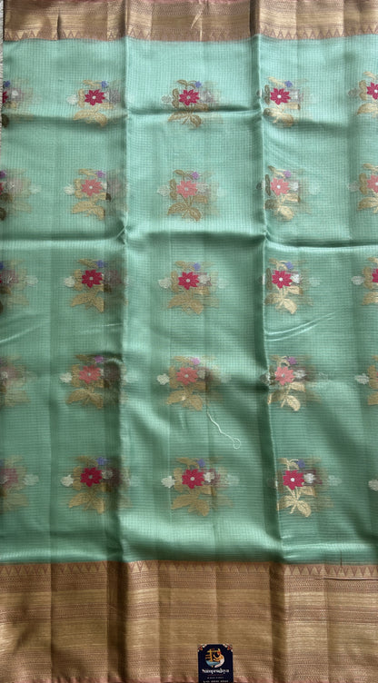 Silk kota Saree Light Sea Blue colored Complemented with a Zari Border. - Sampradaya Designer Studio