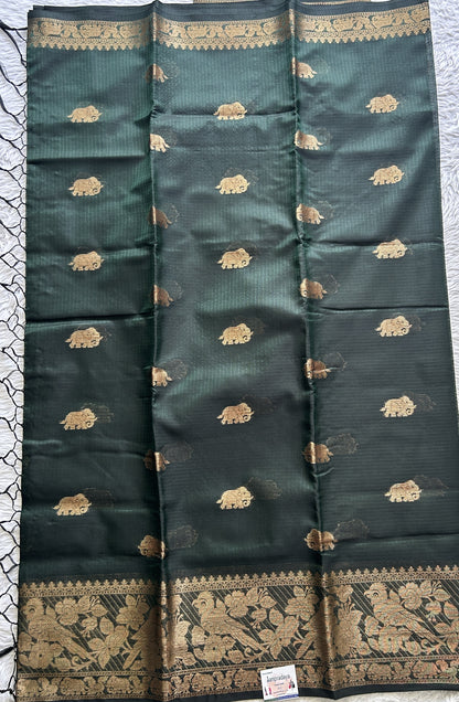 Silk kota Saree Bottle Green colored Complemented with a Zari Border. - Sampradaya Designer Studio