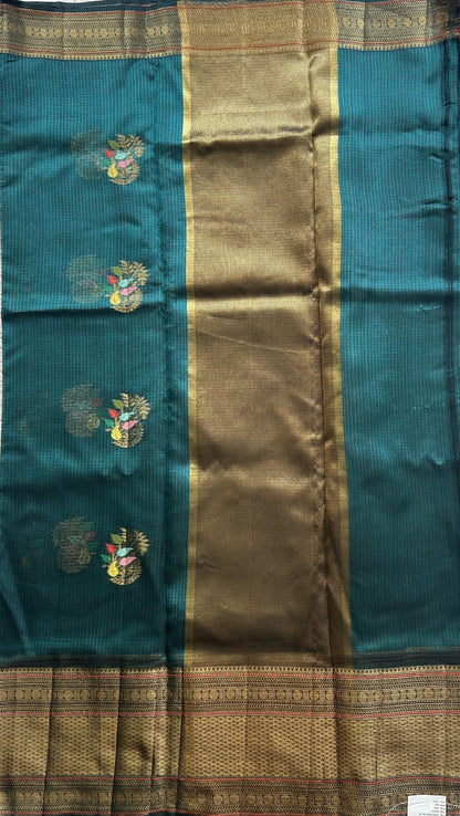 Silk kota Saree  Peacock Blue colored Complemented with a Zari Border. - Sampradaya Designer Studio