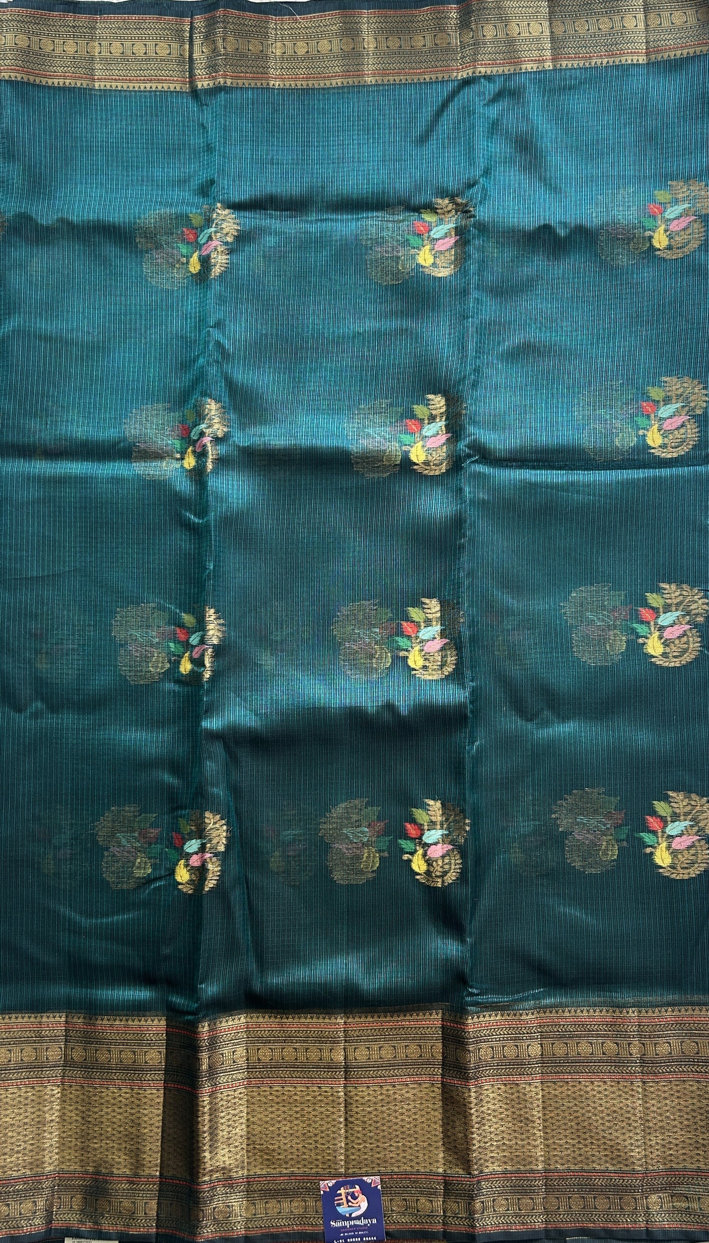 Silk kota Saree  Peacock Blue colored Complemented with a Zari Border. - Sampradaya Designer Studio