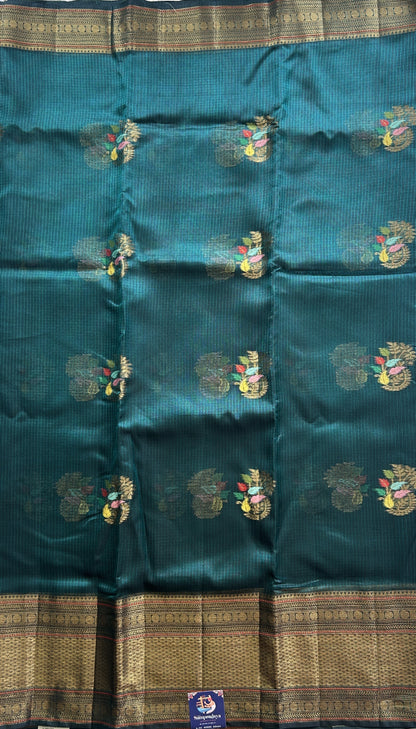 Silk kota Saree  Peacock Blue colored Complemented with a Zari Border. - Sampradaya Designer Studio