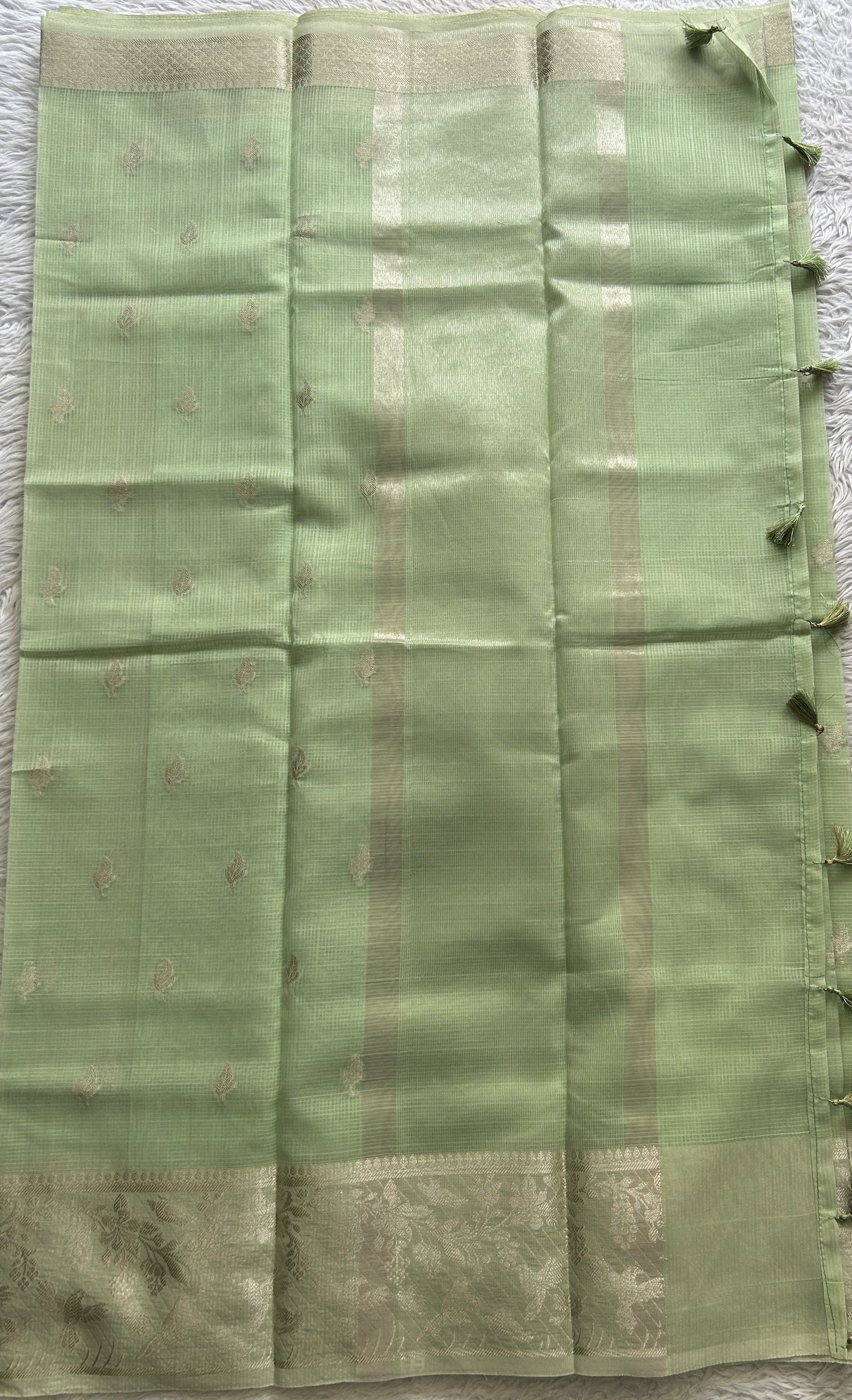 Silk kota Saree Light Green colored Complemented with a Zari Border. - Sampradaya Designer Studio