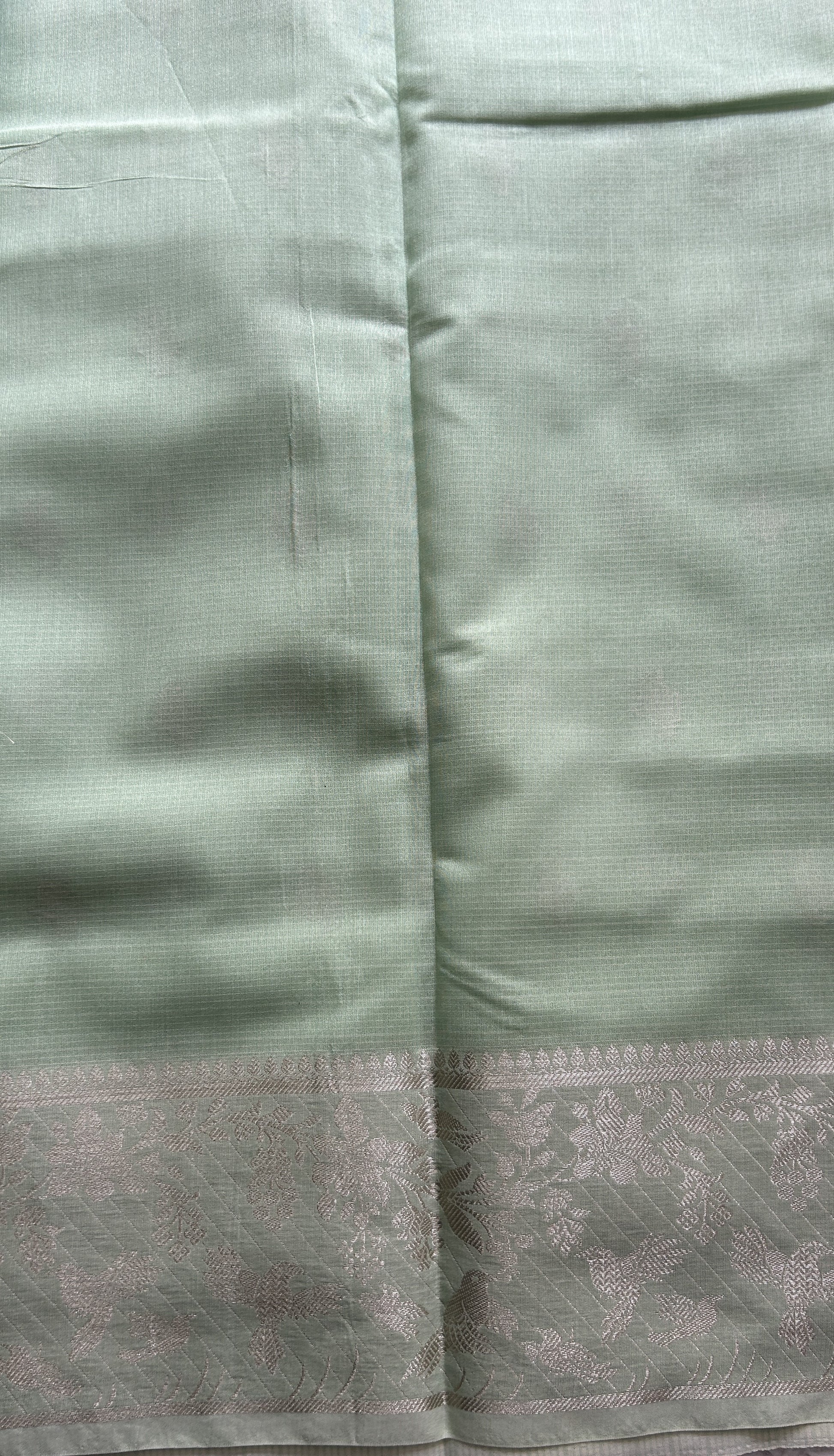 Silk kota Saree Light Green colored Complemented with a Zari Border. - Sampradaya Designer Studio