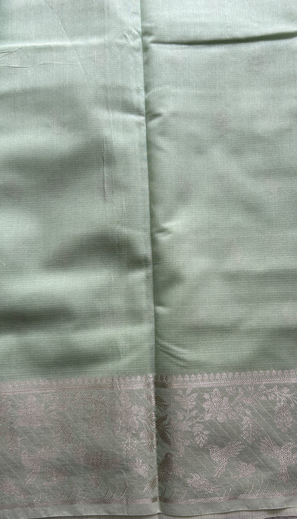 Silk kota Saree Light Green colored Complemented with a Zari Border. - Sampradaya Designer Studio