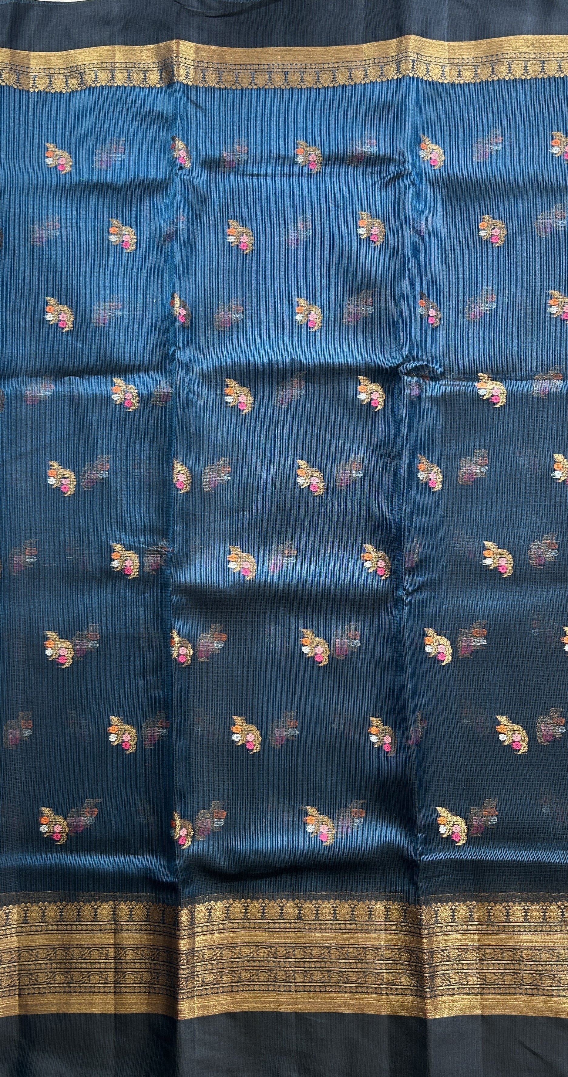 Silk kota Saree Blue colored Complemented with a Zari Border. - Sampradaya Designer Studio