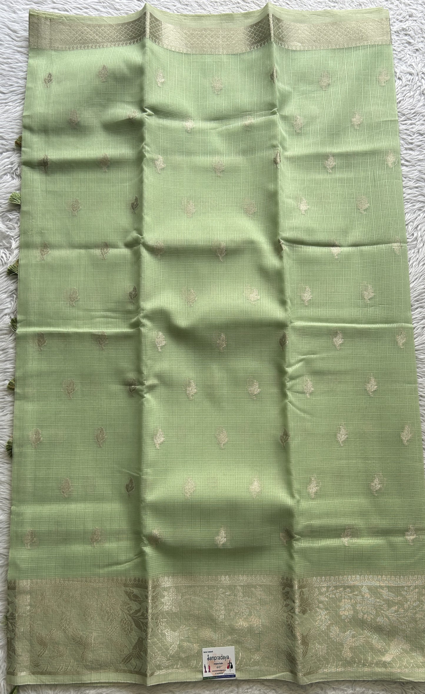 Silk kota Saree Light Green colored Complemented with a Zari Border. - Sampradaya Designer Studio
