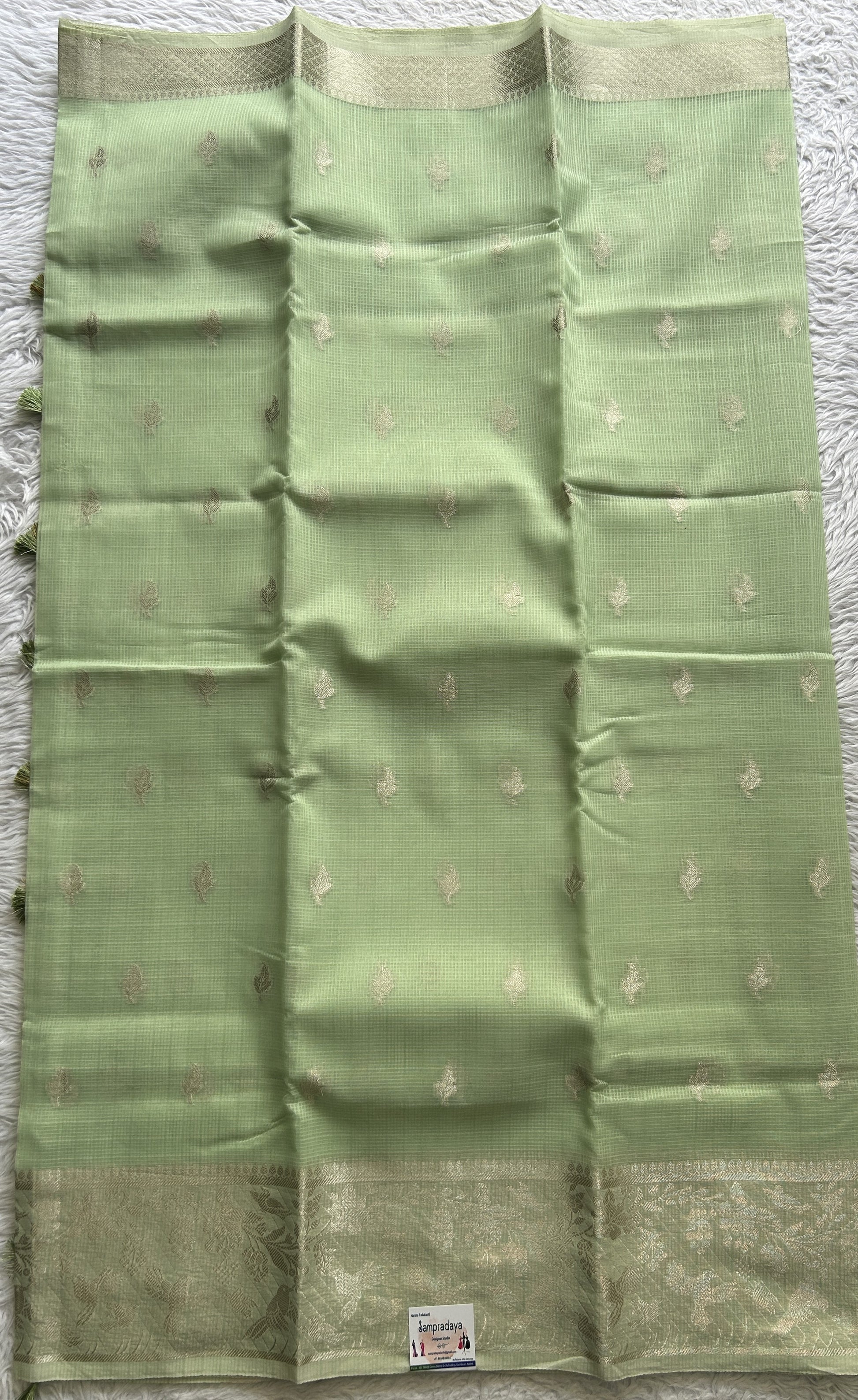 Silk kota Saree Light Green colored Complemented with a Zari Border. - Sampradaya Designer Studio