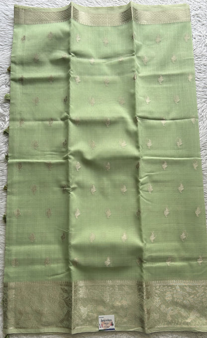 Silk kota Saree Light Green colored Complemented with a Zari Border. - Sampradaya Designer Studio