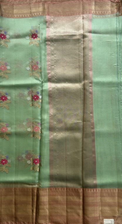 Silk kota Saree Pastel Green colored Complemented with a Zari Border. - Sampradaya Designer Studio