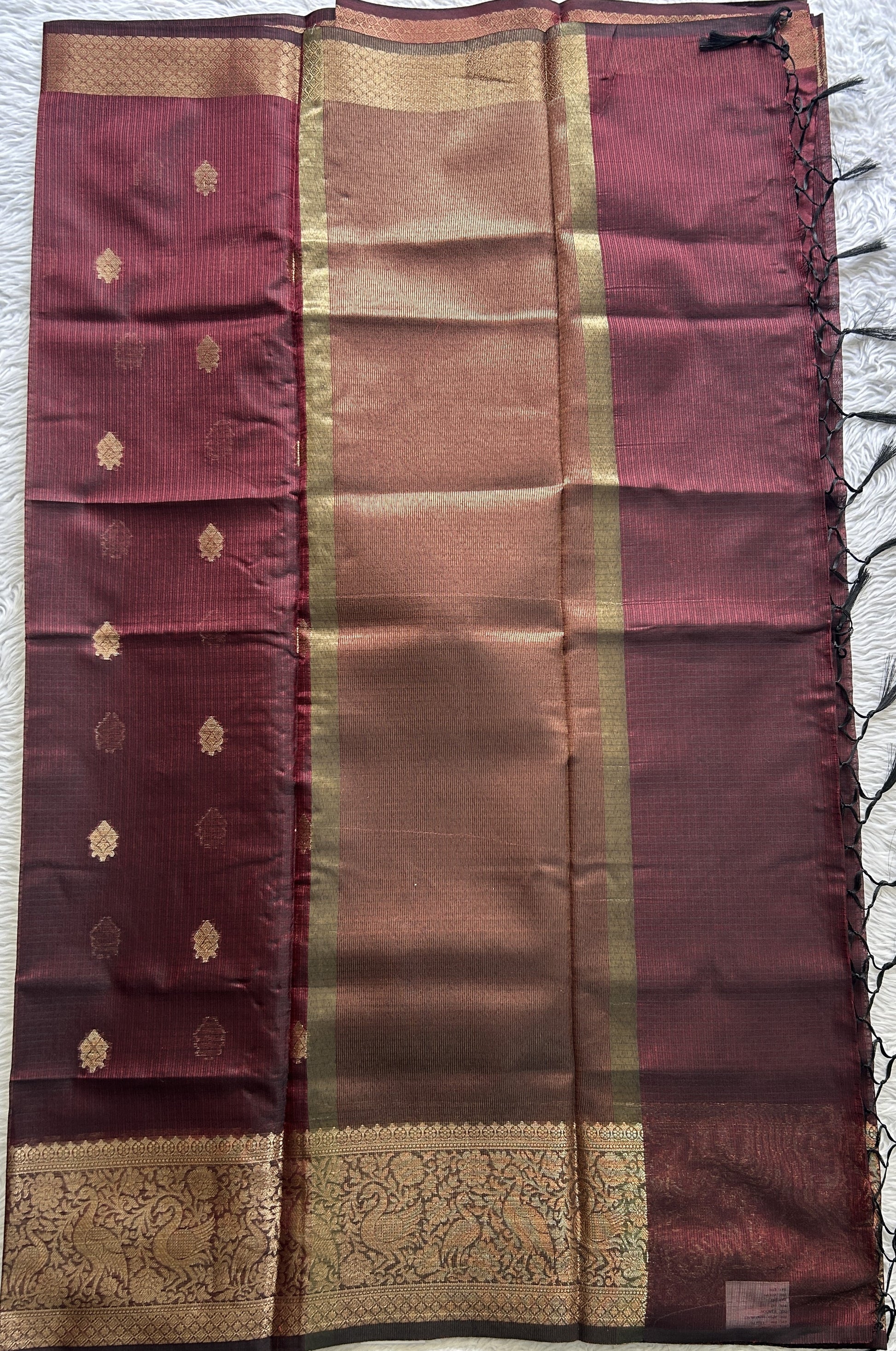 Silk kota Saree Dark Maroon colored Complemented with a Zari Border. - Sampradaya Designer Studio