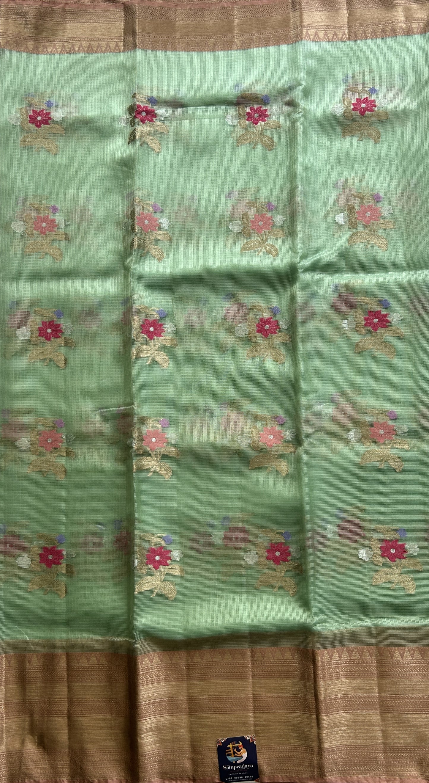 Silk kota Saree Pastel Green colored Complemented with a Zari Border. - Sampradaya Designer Studio