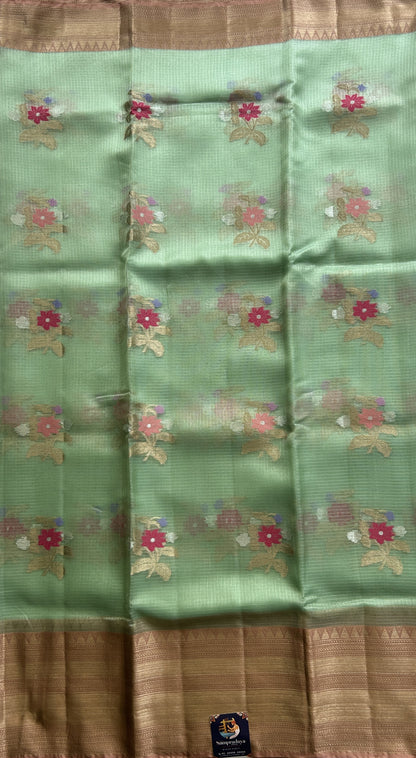 Silk kota Saree Pastel Green colored Complemented with a Zari Border. - Sampradaya Designer Studio