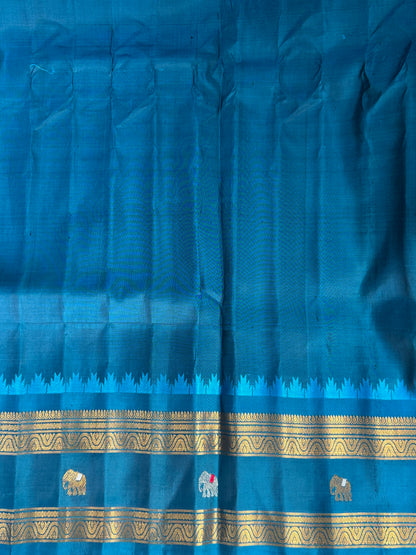 Purple Gadwal Silk Saree with Gold Zari Border — Pure Handloom | Silk Mark Certified