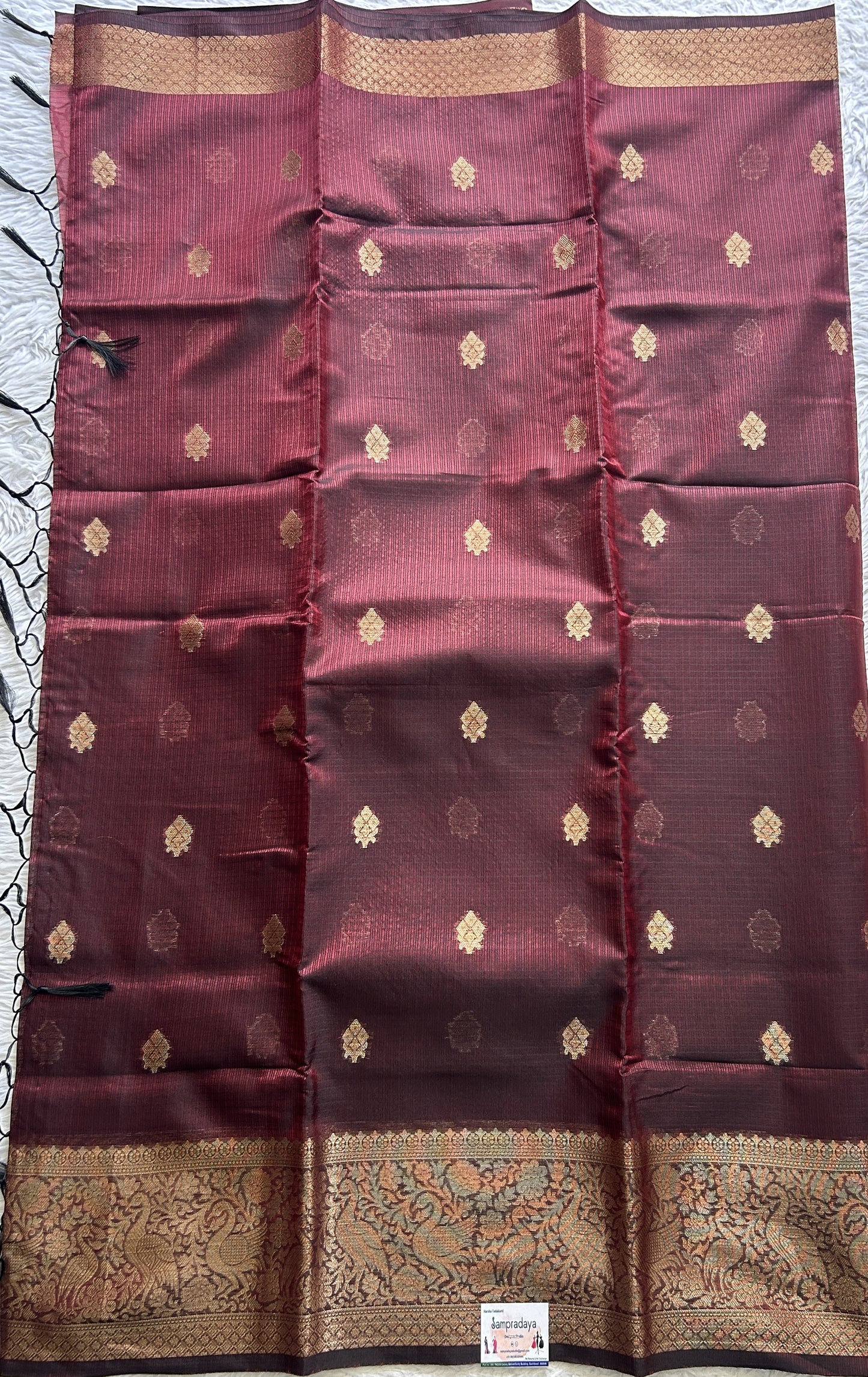Silk kota Saree Dark Maroon colored Complemented with a Zari Border. - Sampradaya Designer Studio