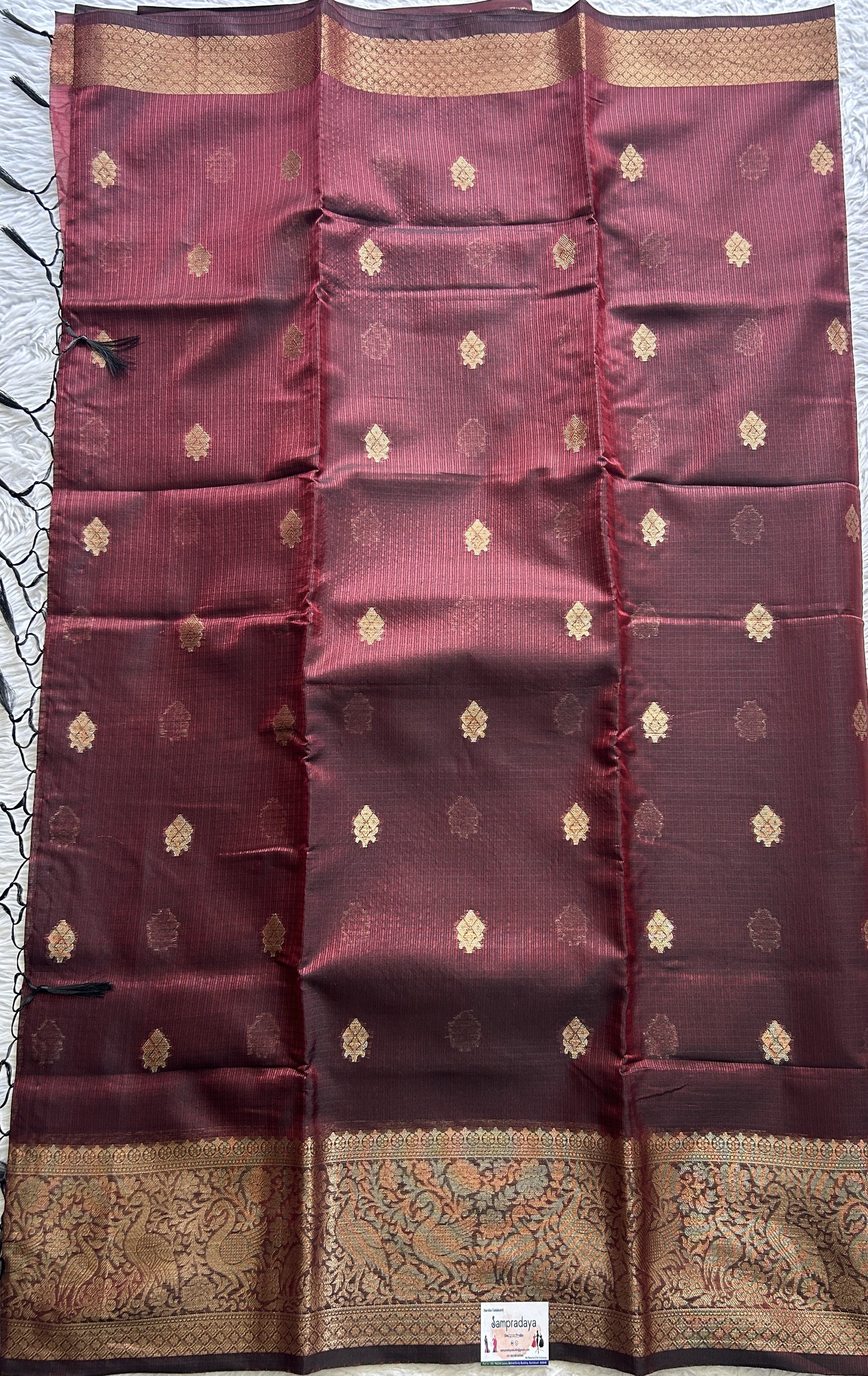 Silk kota Saree Dark Maroon colored Complemented with a Zari Border. - Sampradaya Designer Studio