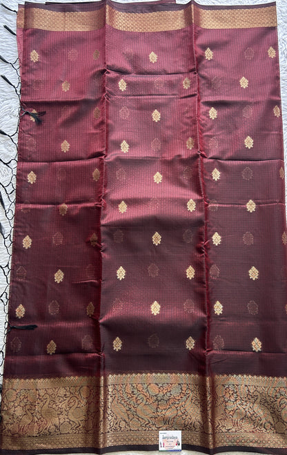 Silk kota Saree Dark Maroon colored Complemented with a Zari Border. - Sampradaya Designer Studio