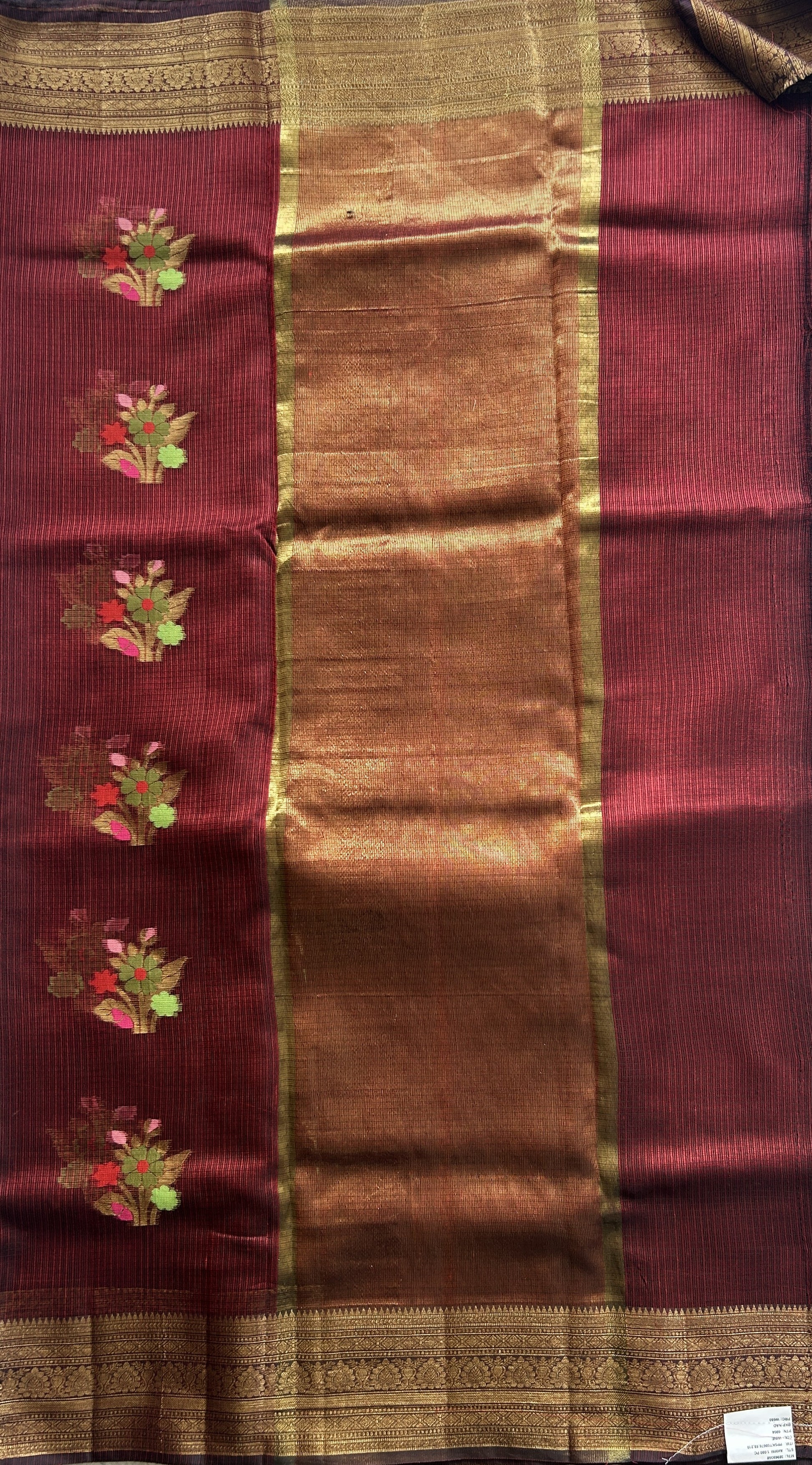 Silk kota Saree Maroon colored Complemented with a Zari Border. - Sampradaya Designer Studio