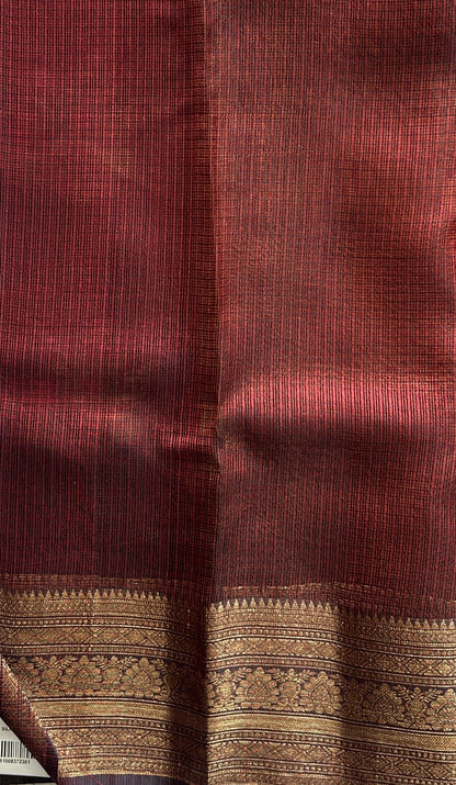 Silk kota Saree Maroon colored Complemented with a Zari Border. - Sampradaya Designer Studio