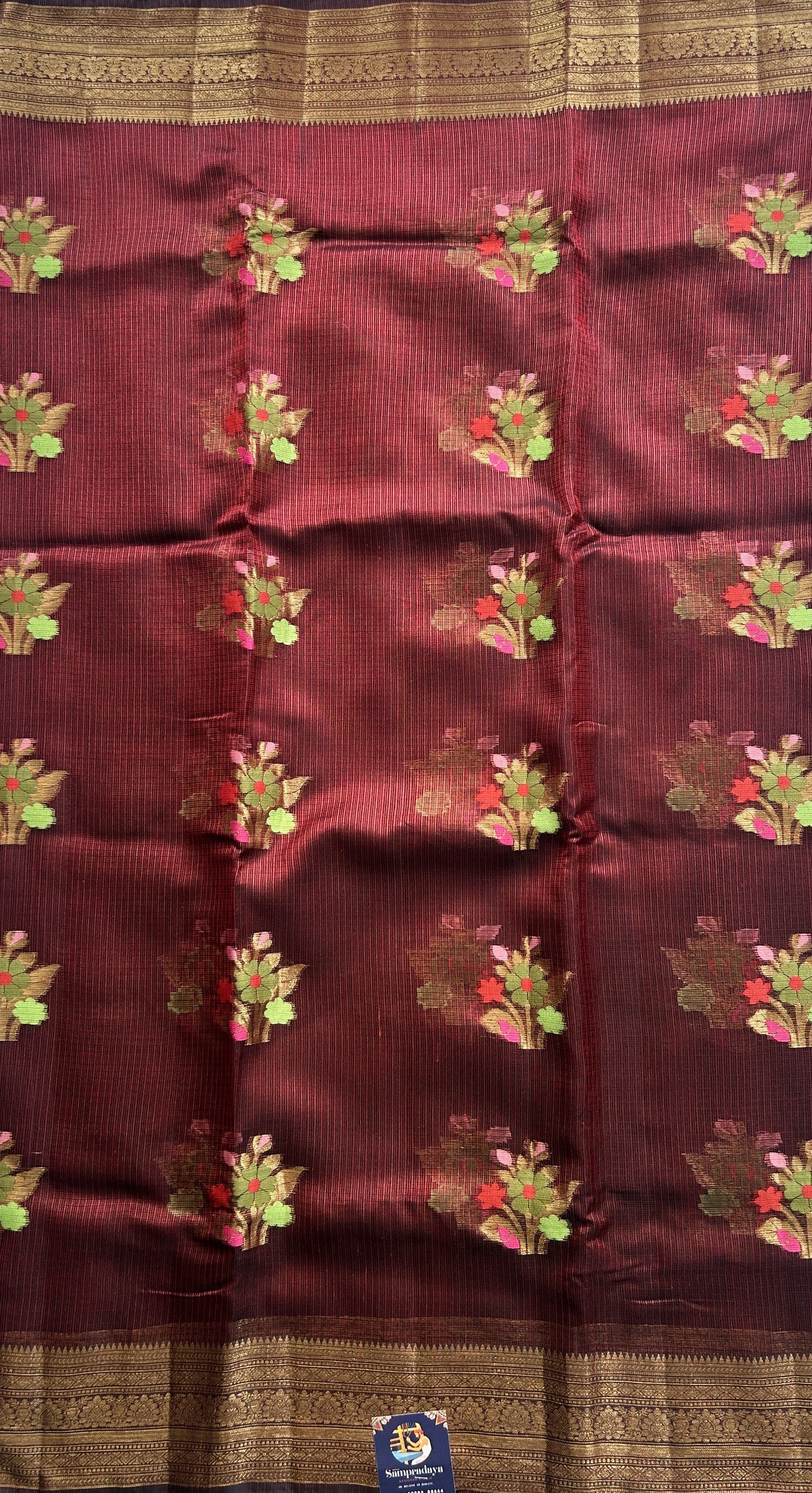 Silk kota Saree Maroon colored Complemented with a Zari Border. - Sampradaya Designer Studio
