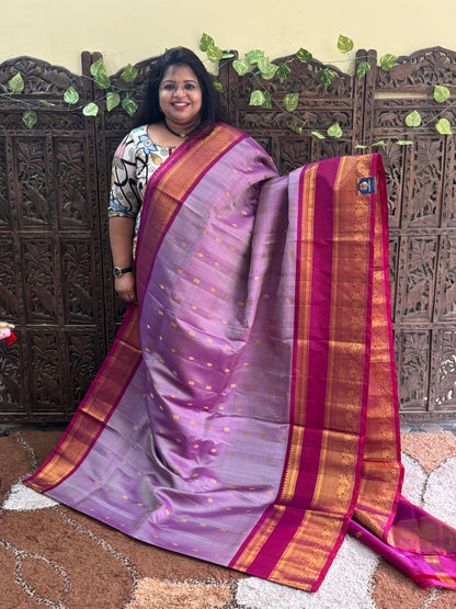 Lavender Gadwal Silk Saree with Gold Zari Border — Pure Handloom | Silk Mark Certified - Sampradaya Designer Studio