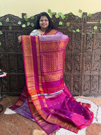 Lavender Gadwal Silk Saree with Gold Zari Border — Pure Handloom | Silk Mark Certified - Sampradaya Designer Studio