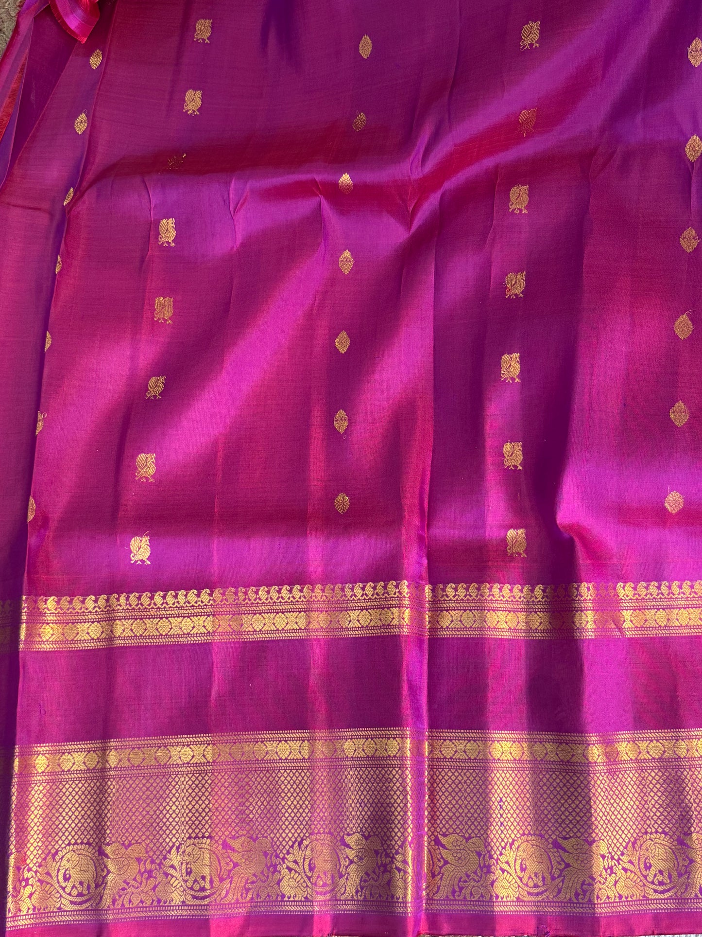 Lavender Gadwal Silk Saree with Gold Zari Border — Pure Handloom | Silk Mark Certified - Sampradaya Designer Studio