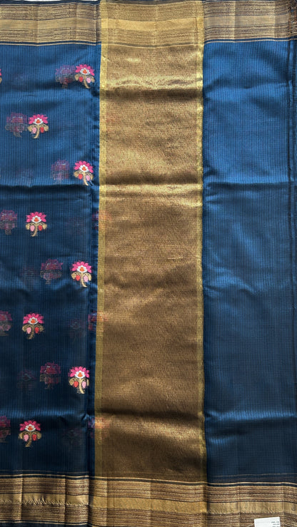 Silk kota Saree Dark Blue colored Complemented with a Zari Border. - Sampradaya Designer Studio