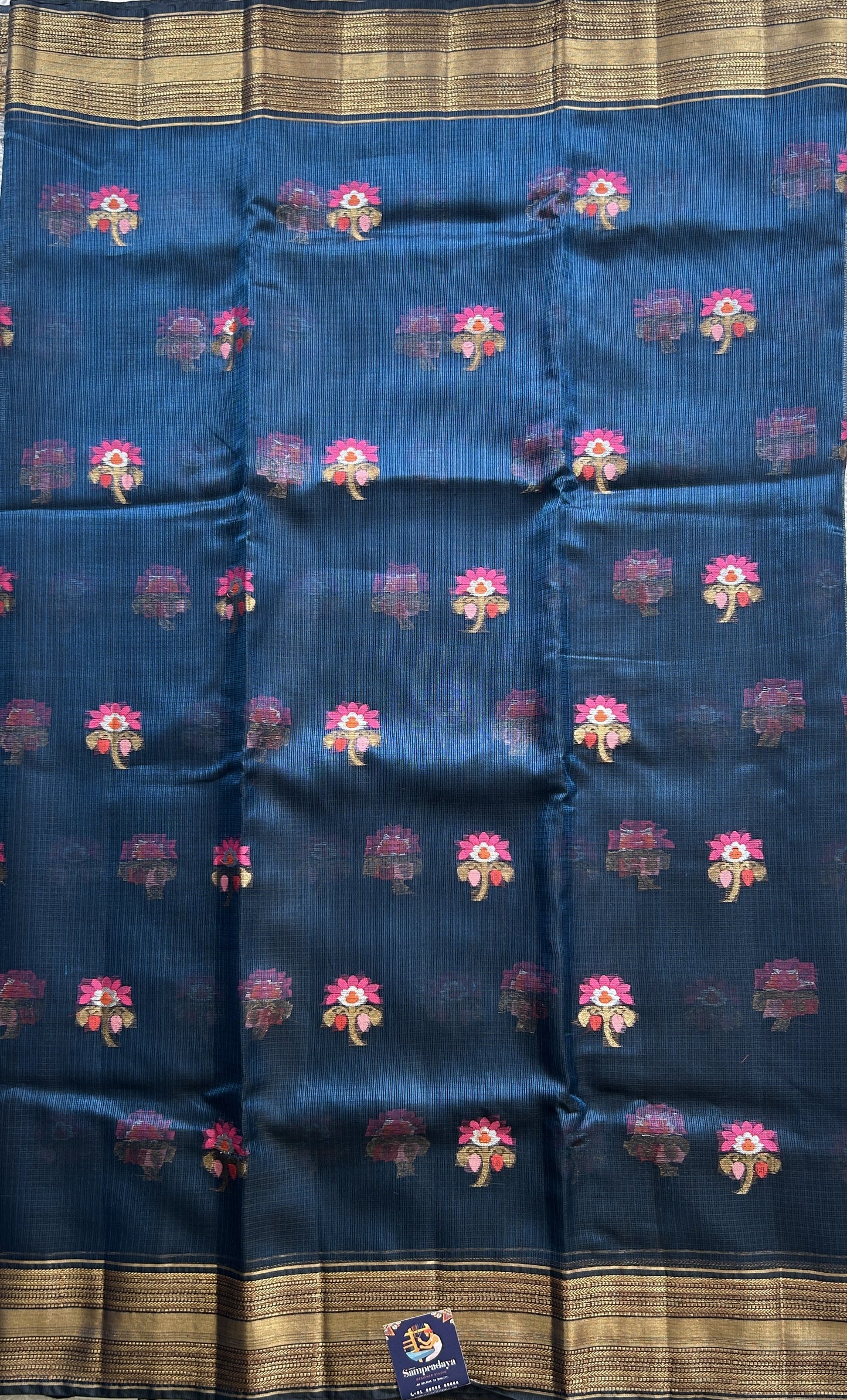 Silk kota Saree Dark Blue colored Complemented with a Zari Border. - Sampradaya Designer Studio