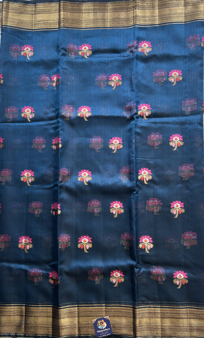 Silk kota Saree Dark Blue colored Complemented with a Zari Border. - Sampradaya Designer Studio