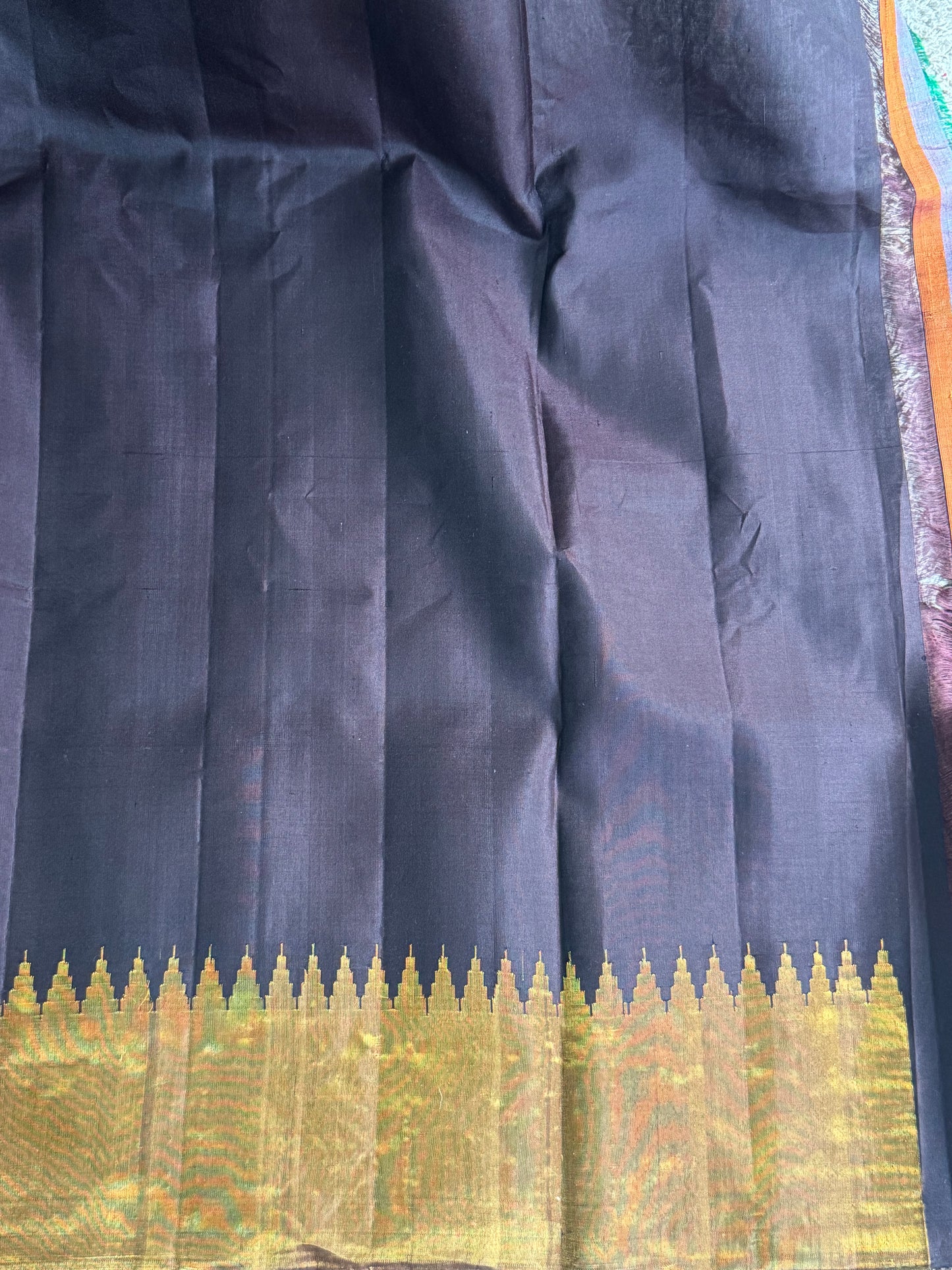 Brown Gadwal Silk Saree with Gold Zari Border — Pure Handloom | Silk Mark Certified