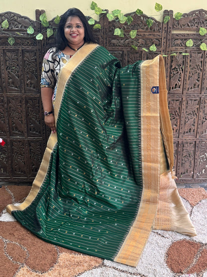 Green Gadwal Silk Saree with Gold Zari Border — Pure Handloom | Silk Mark Certified