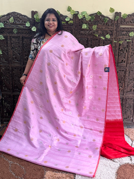 Baby Pink Gadwal Silk Saree with Gold Zari Border — Pure Handloom | Silk Mark Certified