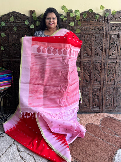 Red Gadwal Silk Saree with Gold Zari Border — Pure Handloom | Silk Mark Certified - Sampradaya Designer Studio