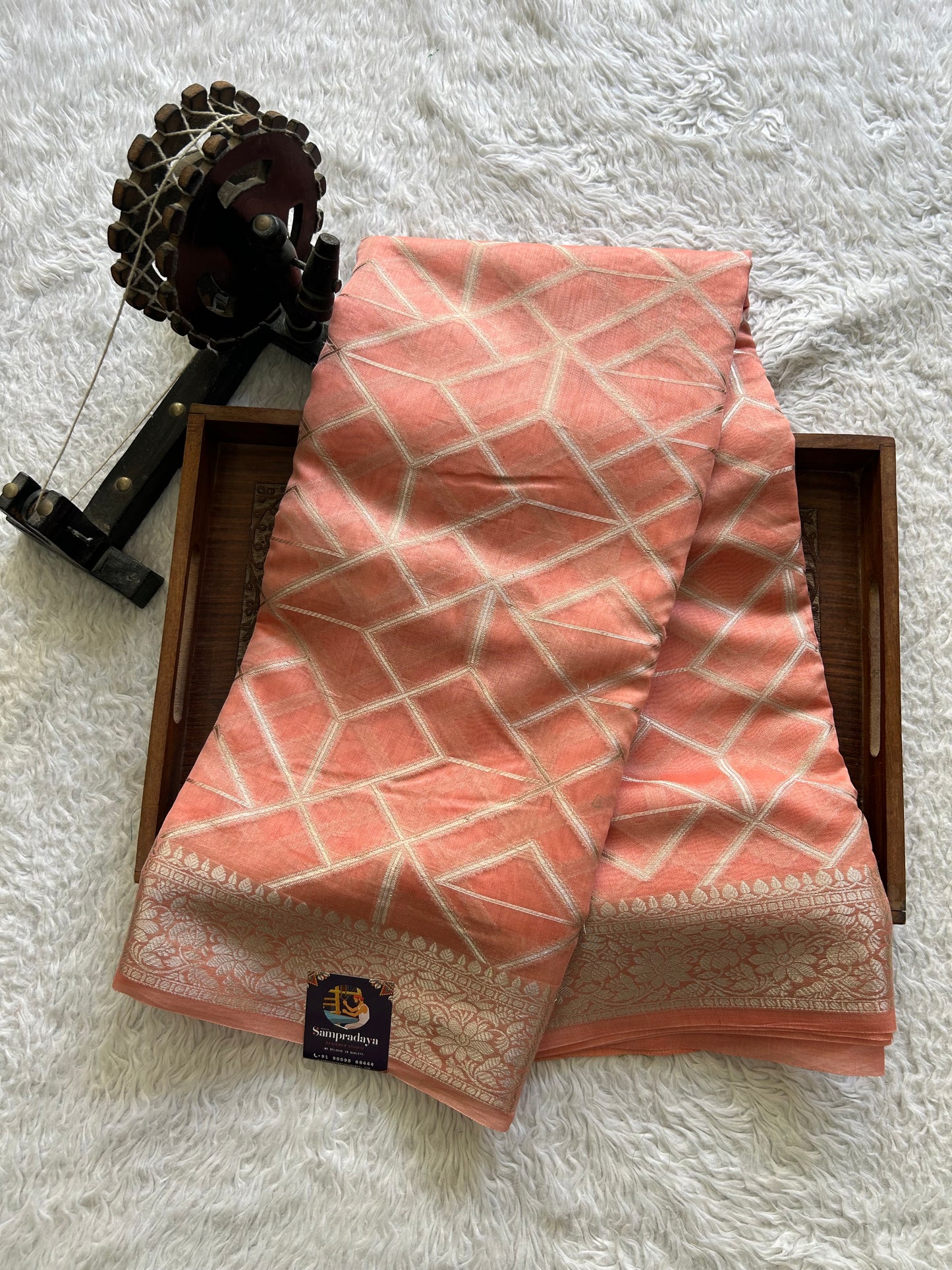 Peach Maheshwari  Cotton Saree For Women - Elegant Office & Daily Wear.