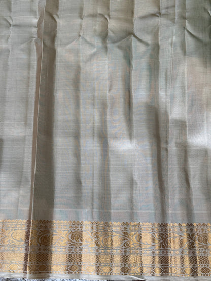 Peacock Blue Gadwal Silk Saree with Gold Zari Border — Pure Handloom | Silk Mark Certified