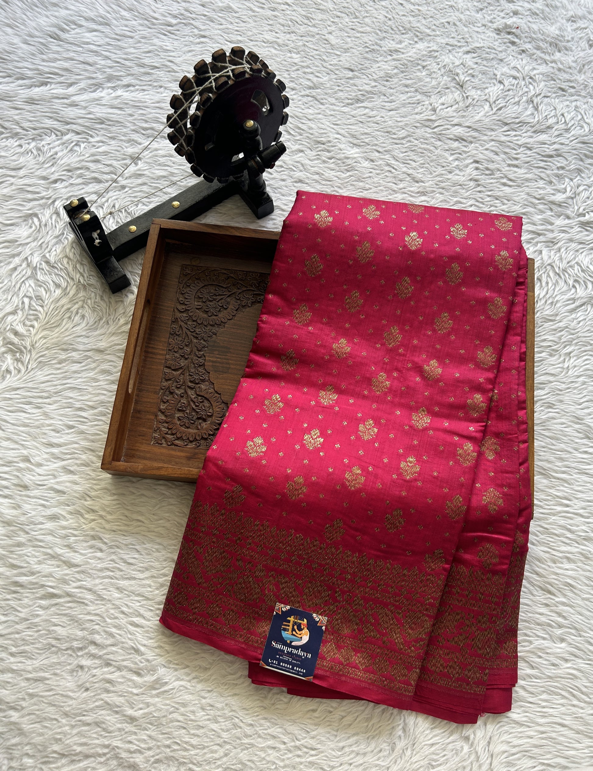 Raw Mango or Pooniya Silk Saree Pink Colored Complemented With a Zari Border - Sampradaya Designer Studio