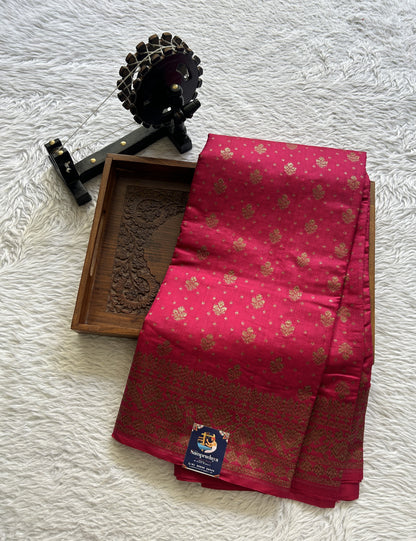 Raw Mango or Pooniya Silk Saree Pink Colored Complemented With a Zari Border - Sampradaya Designer Studio