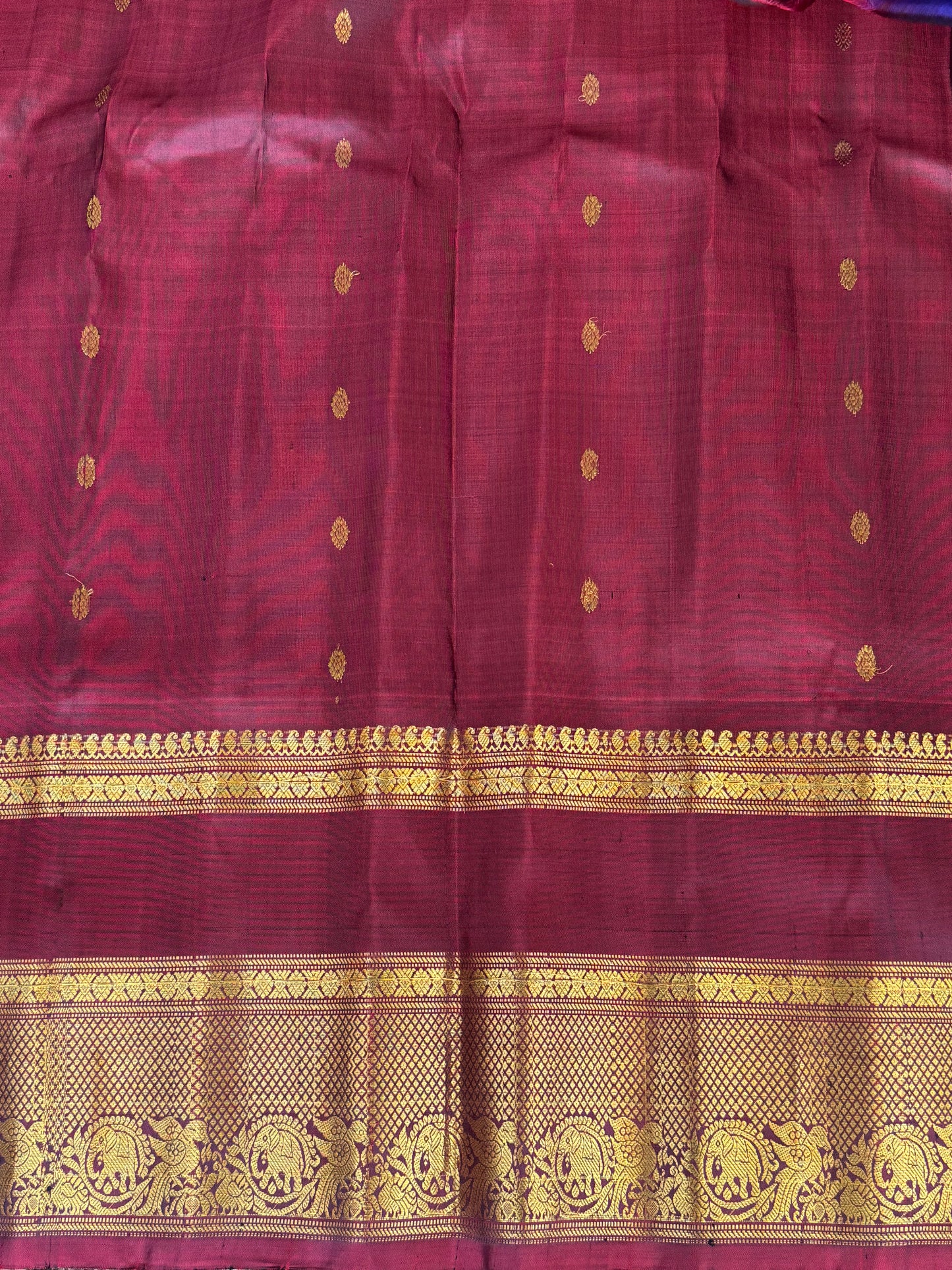 Navy Blue Gadwal Silk Saree with Gold Zari Border — Pure Handloom | Silk Mark Certified